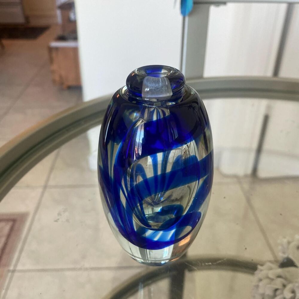 Clarke Studio 1979 Small Vase Blue Swirls  4-1/2"